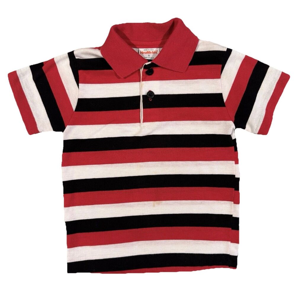 Vintage 70s 80s Health-Tex Girls Boys Kids Size 5 Shirt Top USA MADE Black Red
